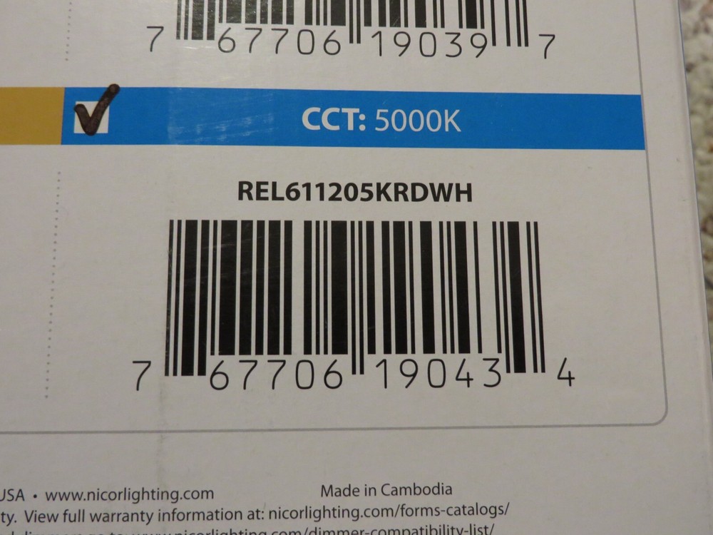 Nicor REL LED Recessed Downlight REL611205KRDWH 5000K