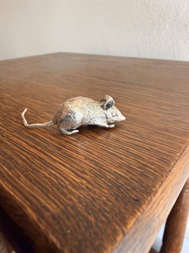 Vintage Sterling Solid Silver Miniature Mouse Mice Figure In 925 Silver Standard