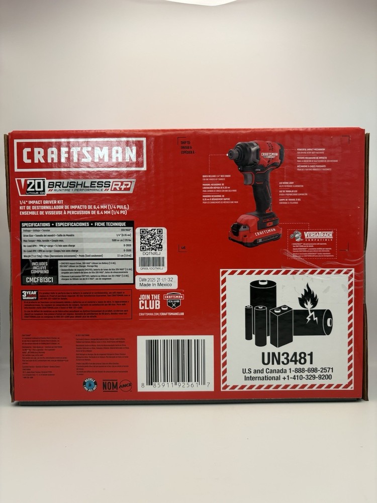 Craftsman CMCF813B 20V MAX 20 Volt 1/4" Impact Driver Kit