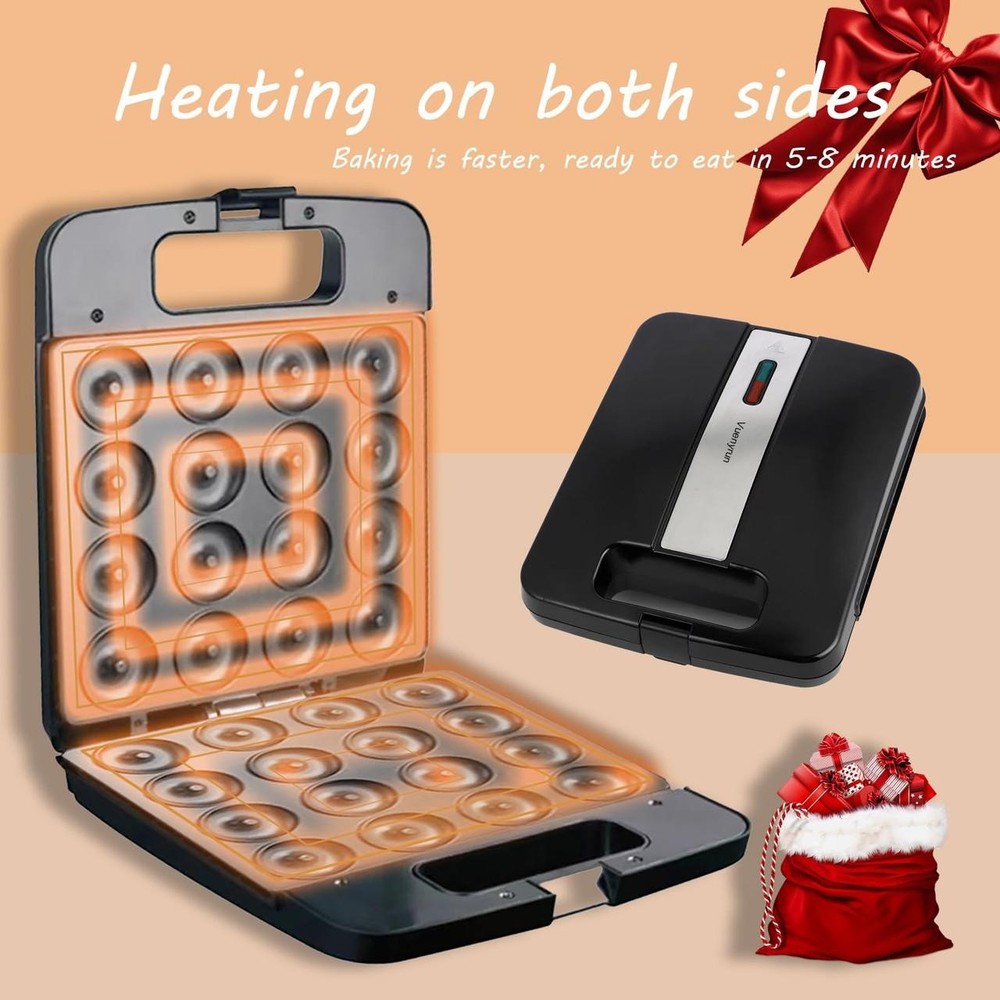 Mini Donut Maker, 1400w Donut Maker Machine, Can Make 16 Donuts, Heated on Both