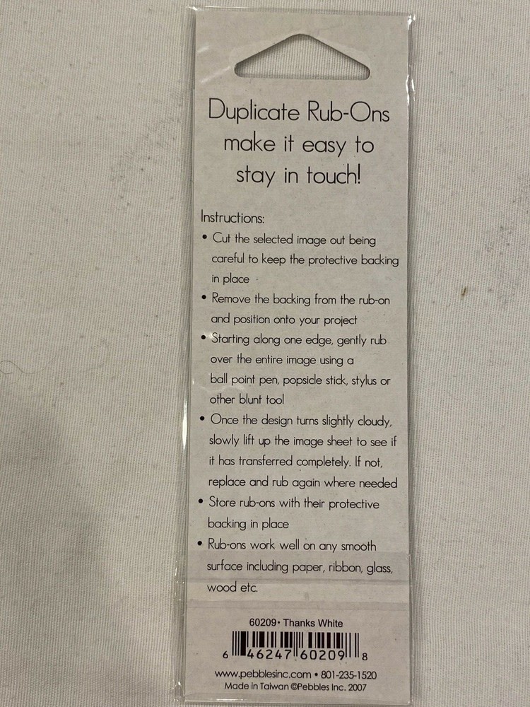 Pebbles Inc. Duplicate Rub-Ons ~White ~ Thanks ~ Scrapbooking Crafts