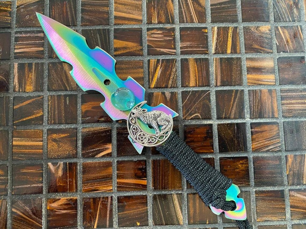 " Athame / Dagger - Small - Aurora Borealis Celtic Wolf Moon"