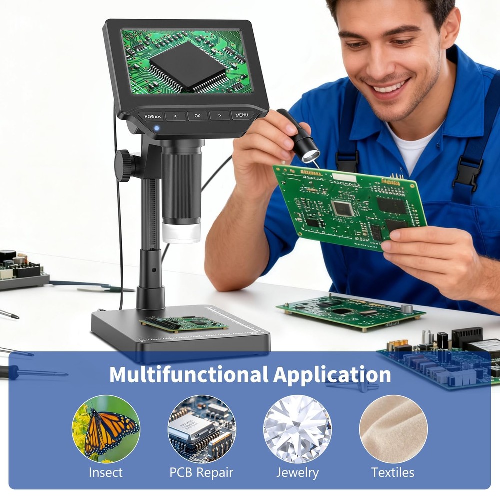 MoreDisp Digital Microscope,4.3" Coin Microscope with Black