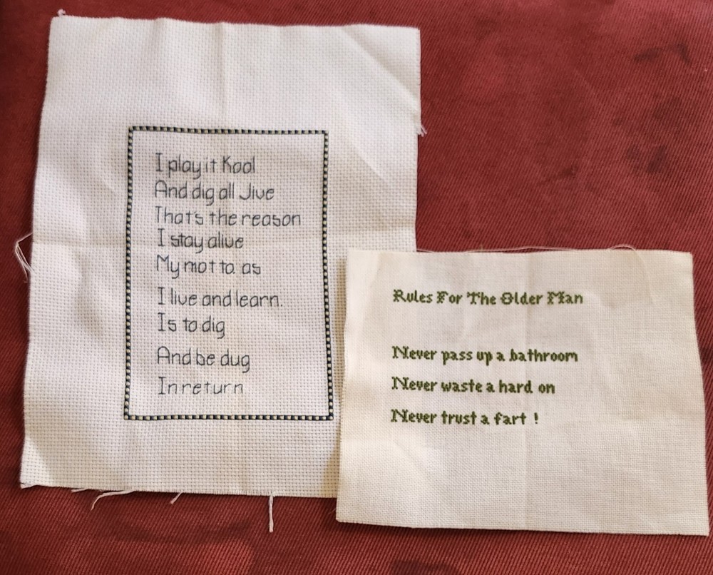 Complete 2 Old Man Jokes Phrase Cross Stitch Embroidery Square Patch