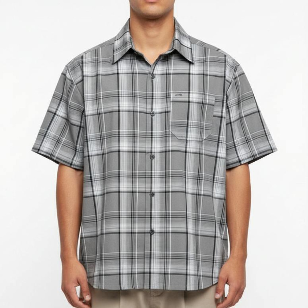 CALTOP Short Sleeve Button Up Plaid Shirt