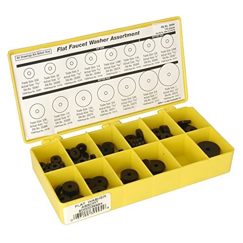 Flat Rubber Washer Assortment, 172 Pieces, 12 Sizes, Black, (39994)