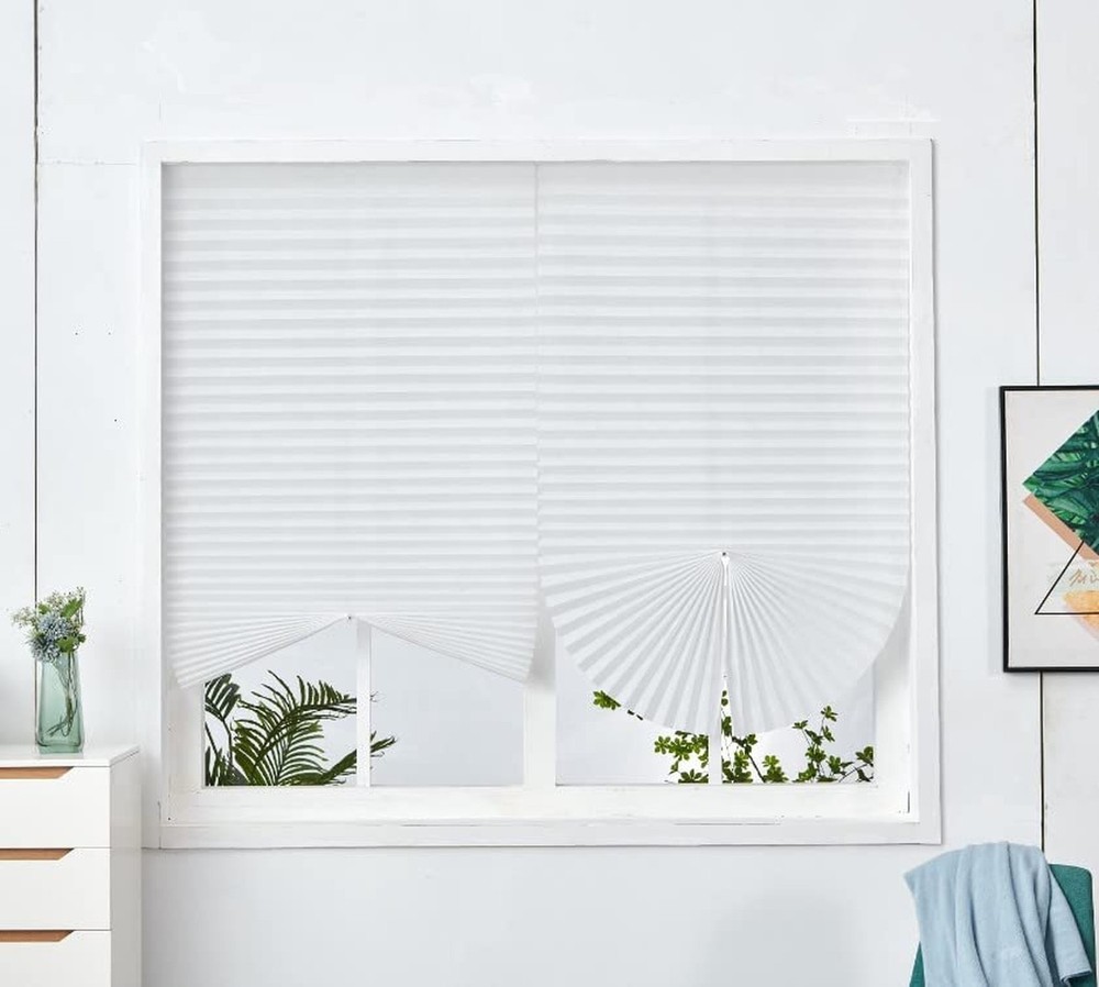 2Pcs Temporary Window Blinds Cordless, Self Adhesive Pleated Paper Blinds Win...