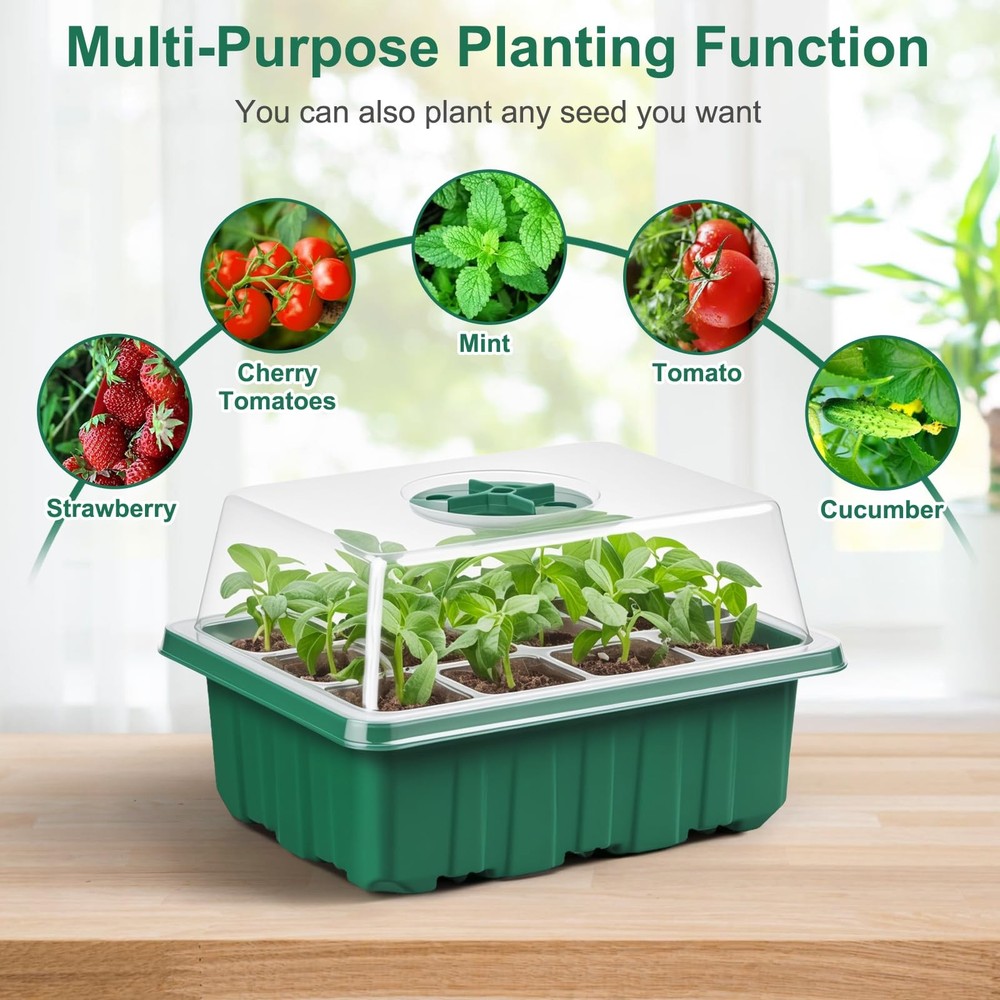 10 Pack Seed Starter Tray Seed Starter Kit (120 Cells Total Tray) with Adjust...