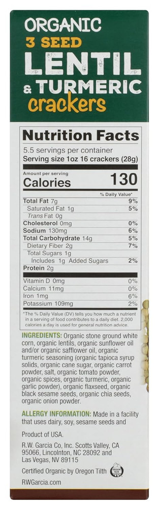 Organic Lentil Turmeric Crackers, 5.5 OZ