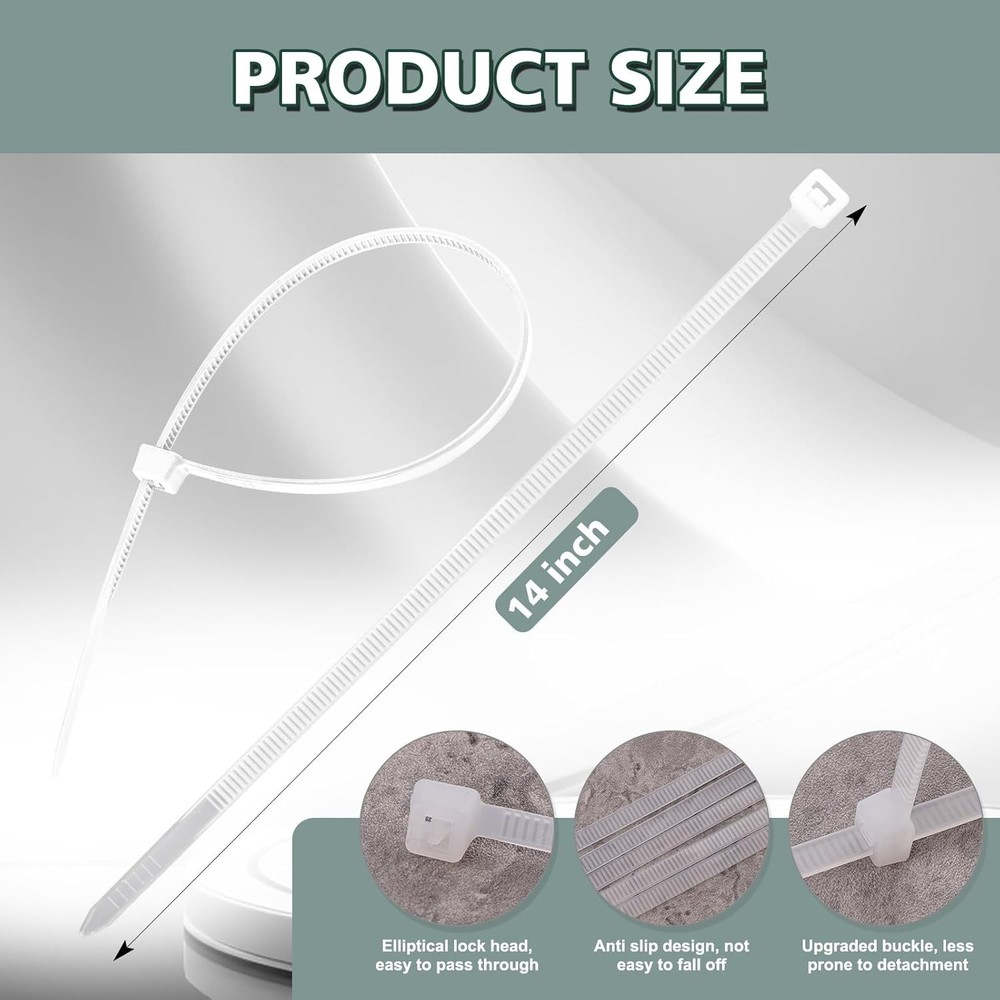 Clear Cable Ties 14" 100pk 60lb UV