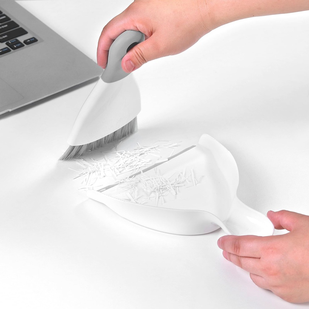 NACENA Mini Dustpan & Brush Set Compact White Gray
