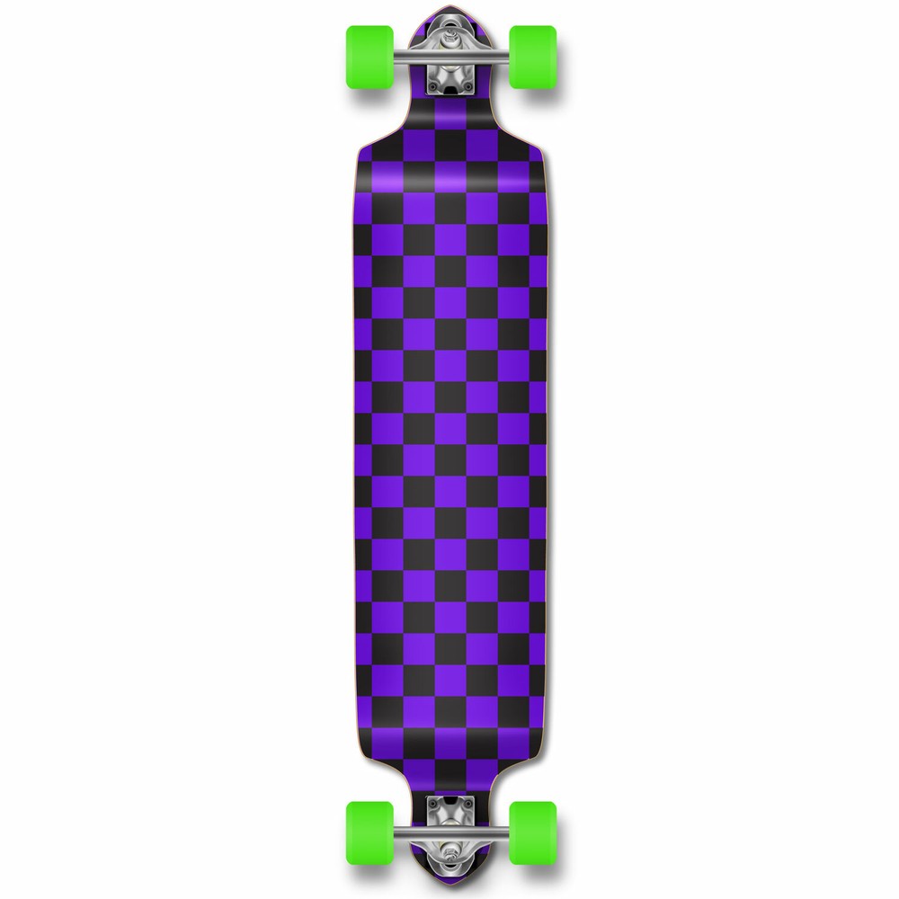 Yocaher Drop Down Longboard Complete - Checker Purple