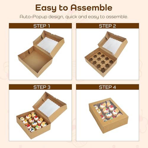 6-Set Cupcake Boxes Hold 12 Standard Cupcakes, Auto-Popup Cupcake Containers