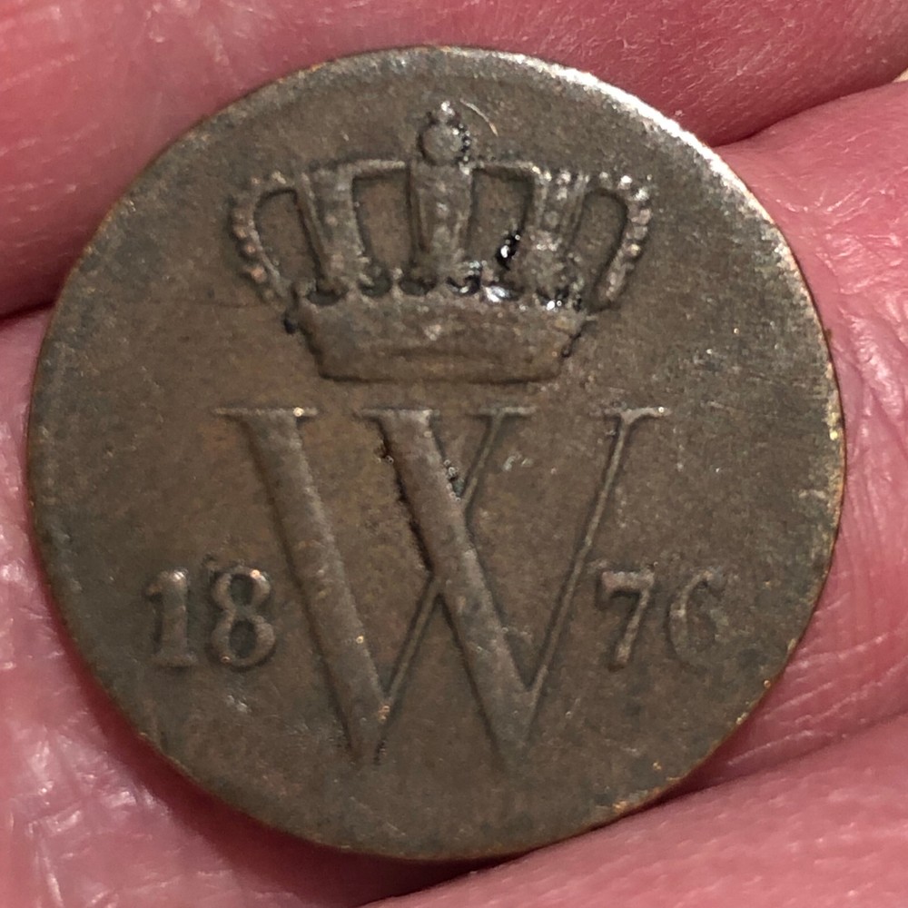 1876 Netherlands 1 Cent Copper Coin - F (Fine) condition