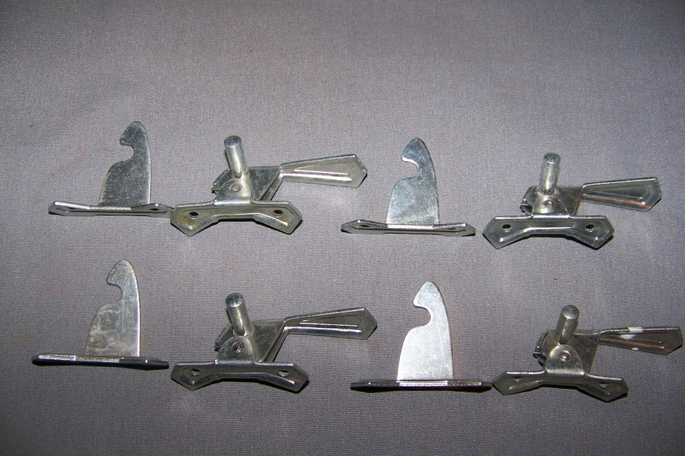 Four, Small, Tin, Cabinet Latches, With Their Offset Keepers - SEE DESCRIPTION