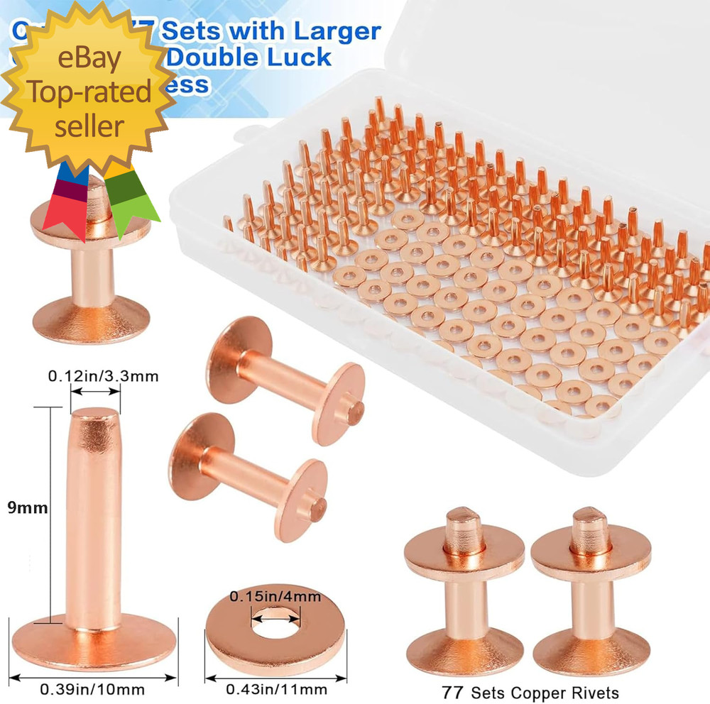 154Pcs Copper Rivets for Leather #12 Smooth Leather Rivets without Pattern Pure