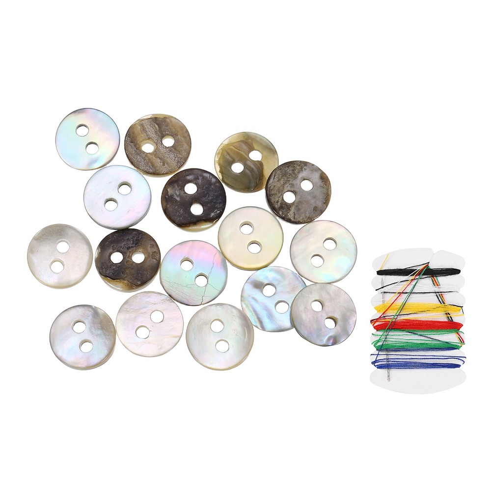 50Pcs 2 Hole 9mm Natural Shell Button with Sewing Thread Kit, Brown/Beige