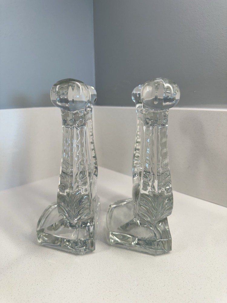 Pair Crystal Bookends Harp Shaped