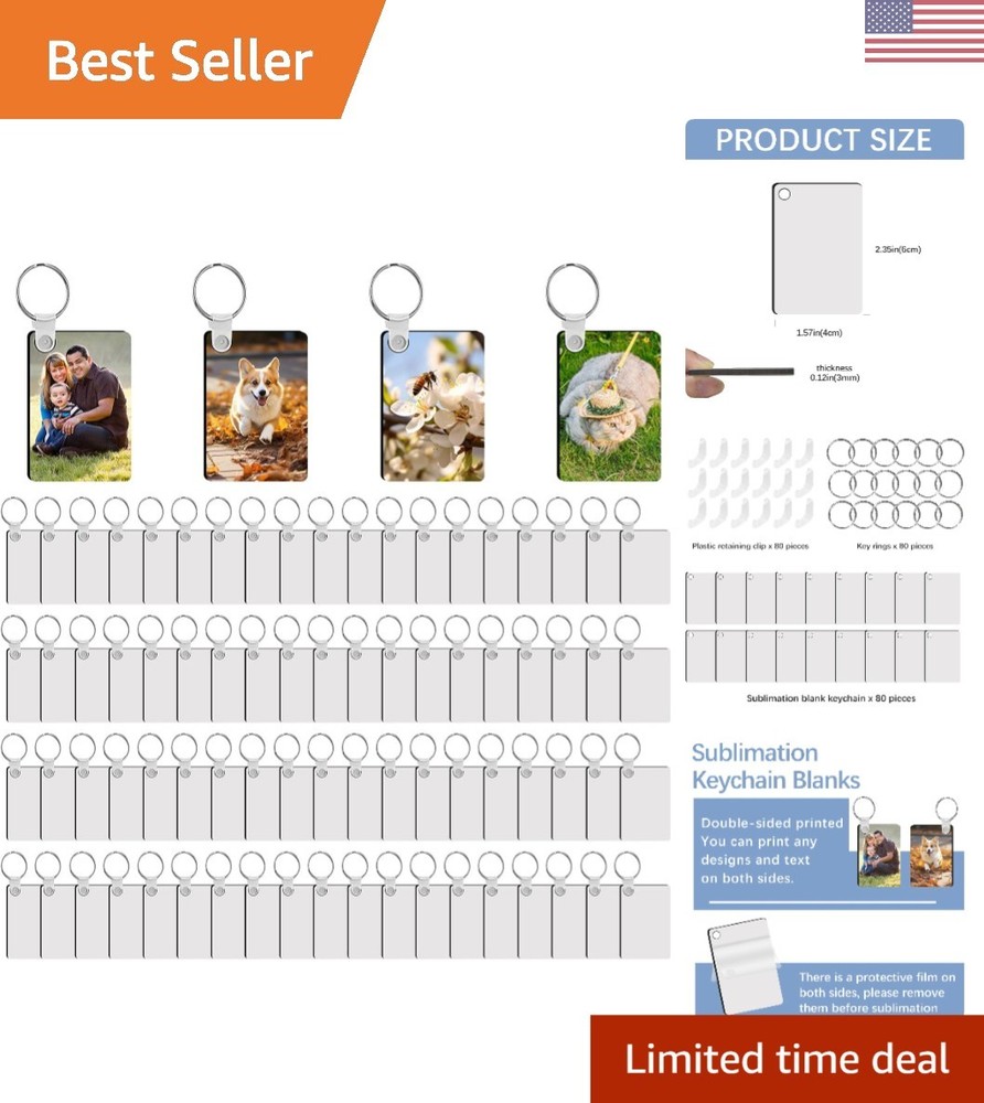 240 Pcs Sublimation Keychains Blanks - 80 Double-Sided MDF with Rings & Clips