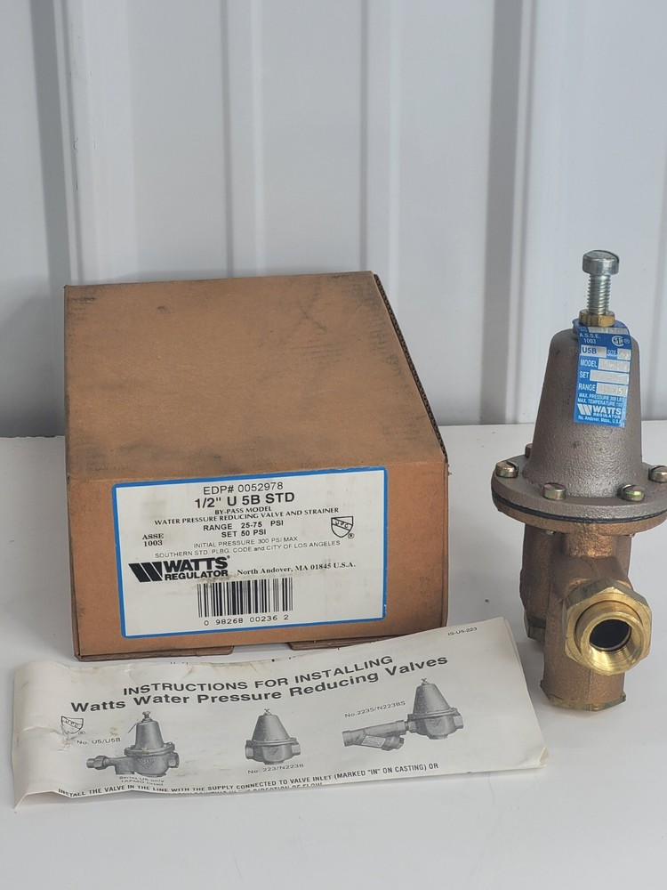WATTS 0052978 1/2 U 5B STD 25-75 PSI WATER PRESSURE REDUCING VALVE NEW IN BOXc16