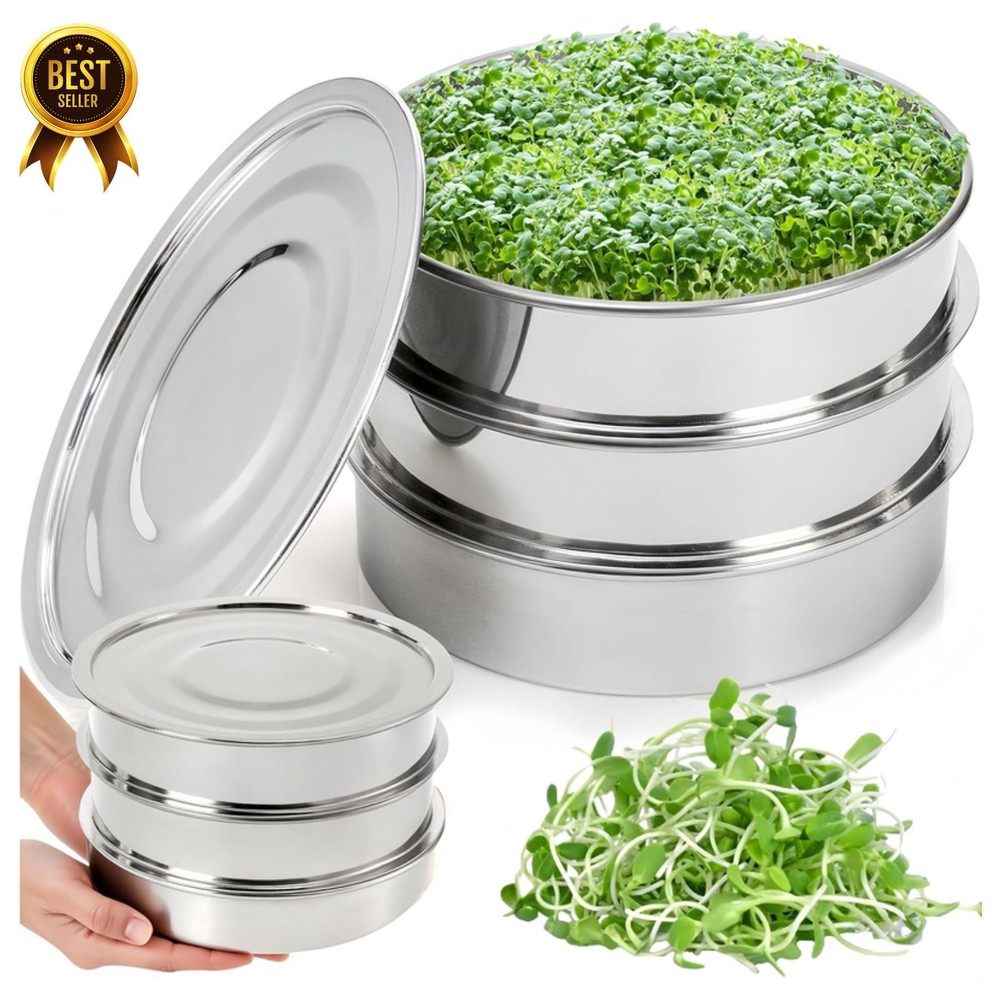 3 Tier Stainless Steel Seed Sprouting Kit 9in Stackable Mesh Tray Grower