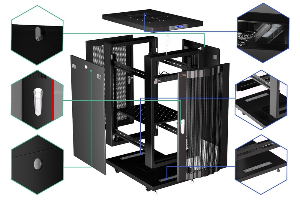Sysracks 22U 39'' Deep IT Network Data Server Rack Cabinet Mesh Vented Door