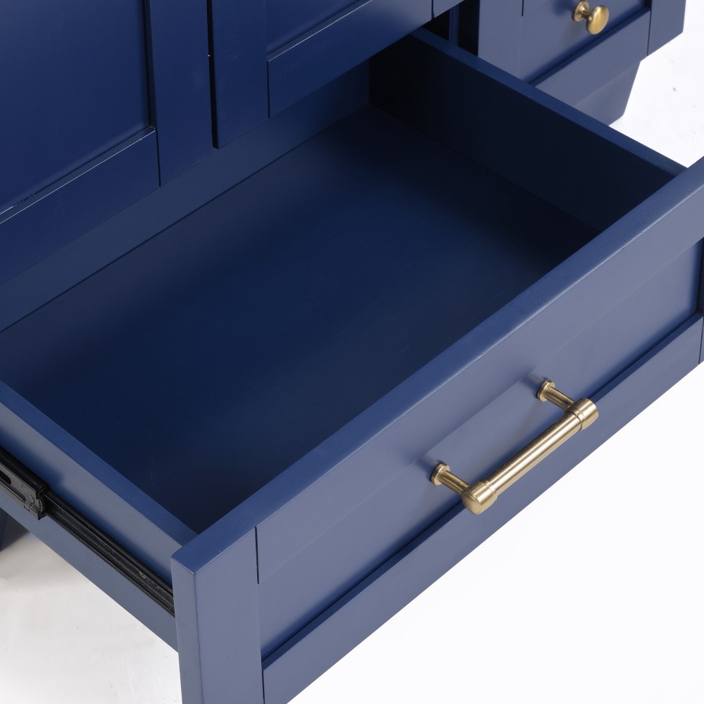 30" Blue Bathroom Vanity w/Ceramic Sink,Soft Close Drawers, Solid Wood Frame