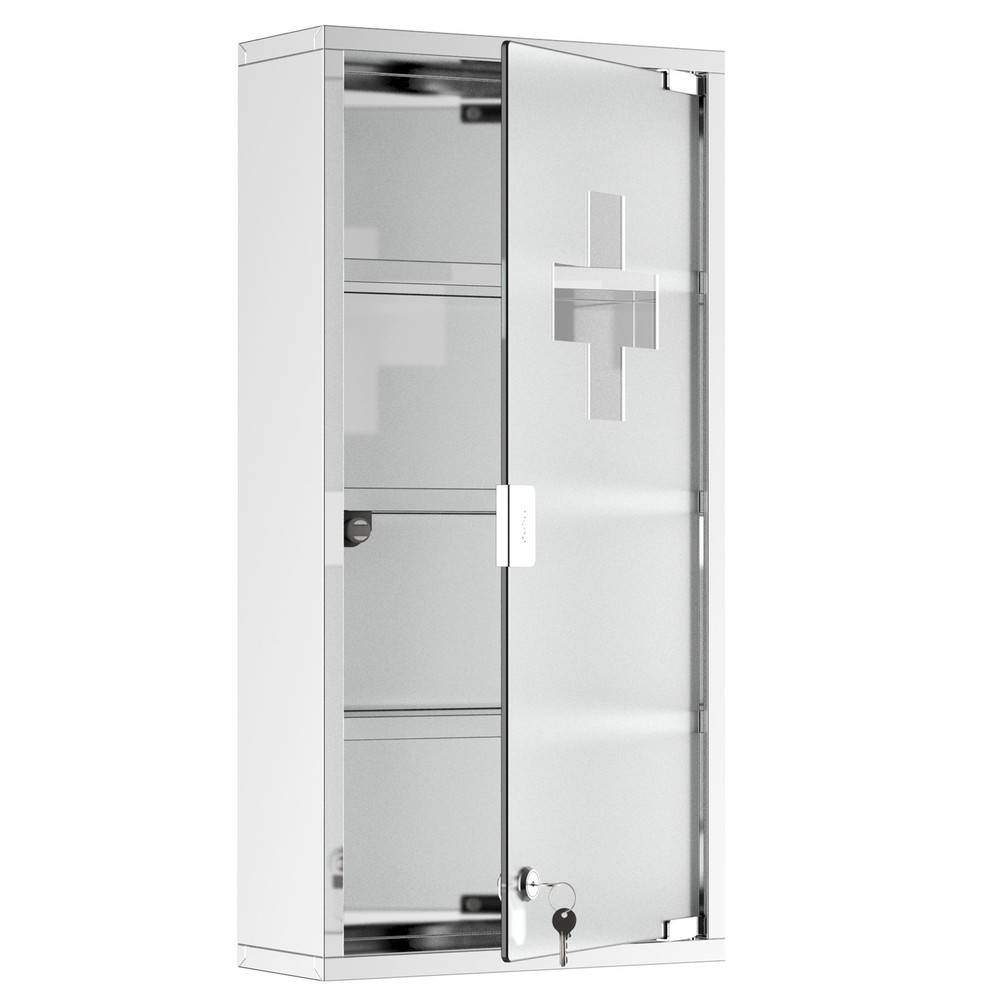 Wall Medicine Cabinet with Lock, Lockable Wall Cabinet, Silver