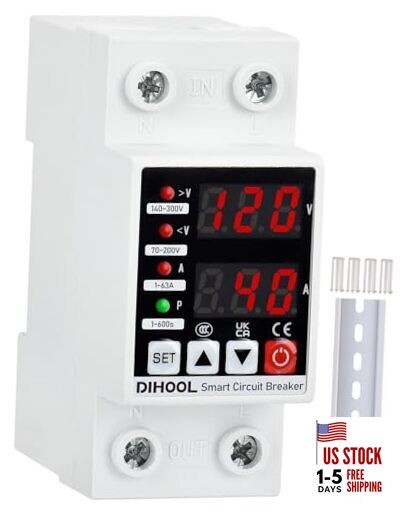 Adjustable Voltage Protector 110V 220V, Low/High Voltage Cutoff and