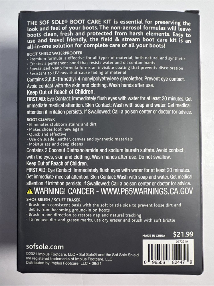 SofSole Boot Care Kit -Complete Care For Boots-Boot Shield And Cleaner-New