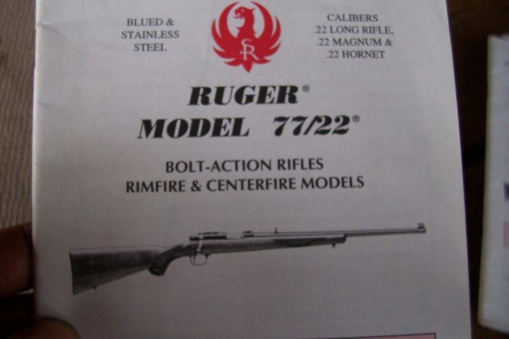 Ruger 77/22 Original Instruction Owners Manual - Dated 1995