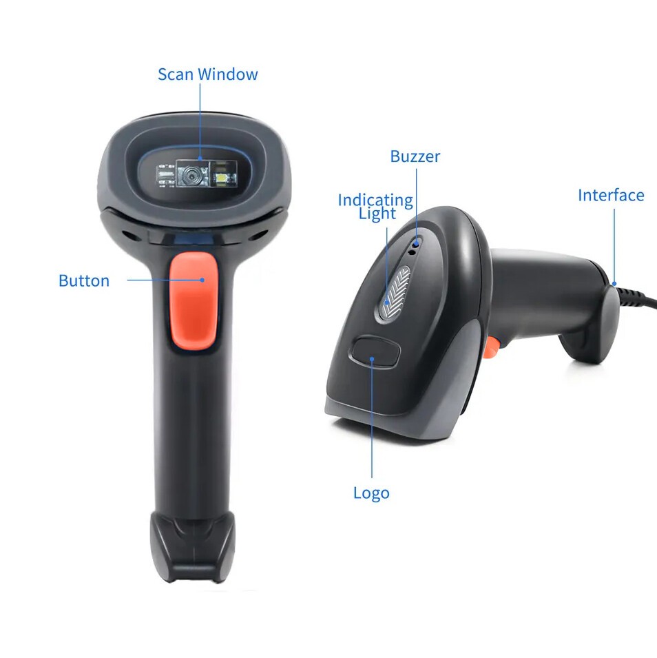 2.4Ghz Wireless Barcode Scanner Cordless 1D 2D Laser Barcode Reader USB Handheld