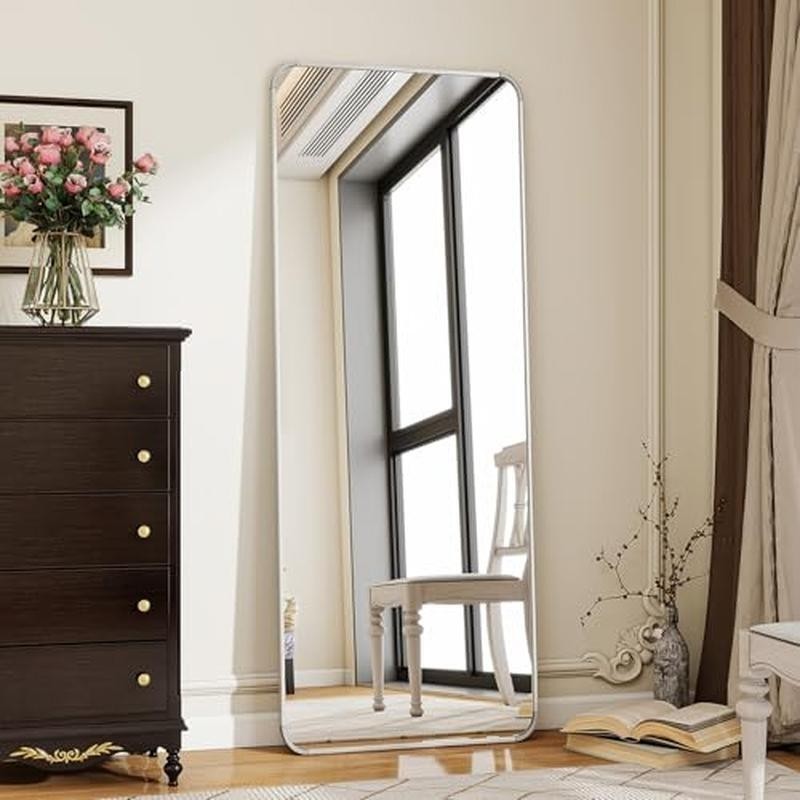 Silver Full Length Mirror, 56"x21" Rounded Corner