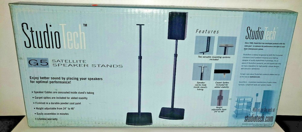 STUDIOTECH G5-B Adjustable Satellite Speaker Stands, Black, One Pair