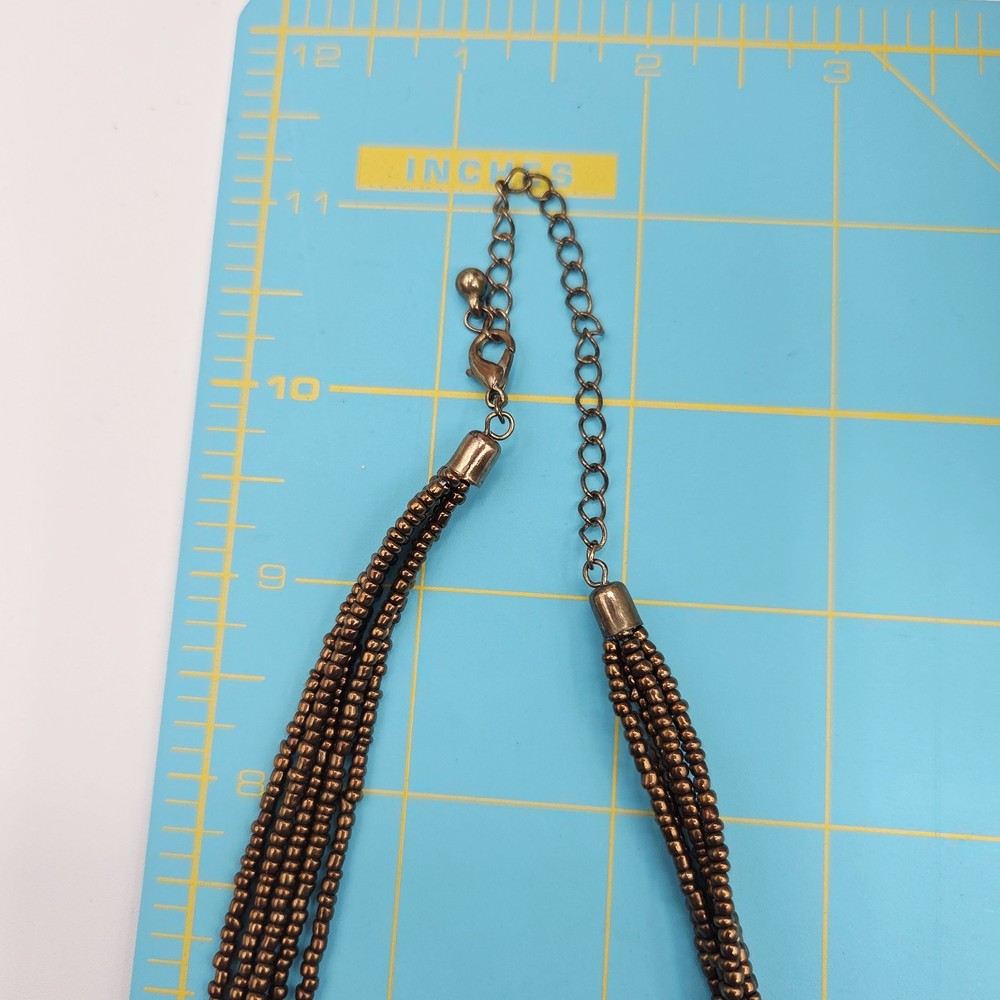 Multi Strand Copper Bead Necklace Round Medallion Pendant Statement Boho