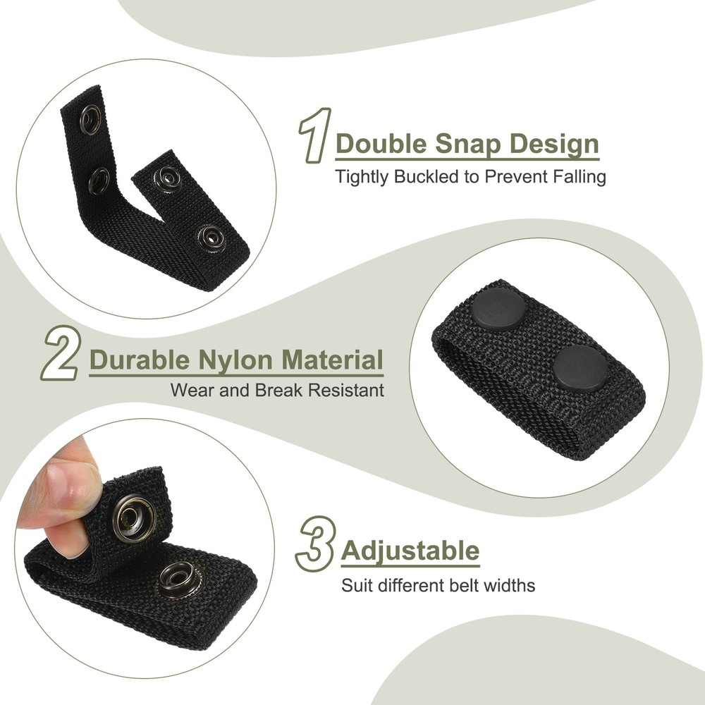 4 Pcs Nylon Webbing Belt Keepers with Double Snaps for 2.2" Wide Belt, Black