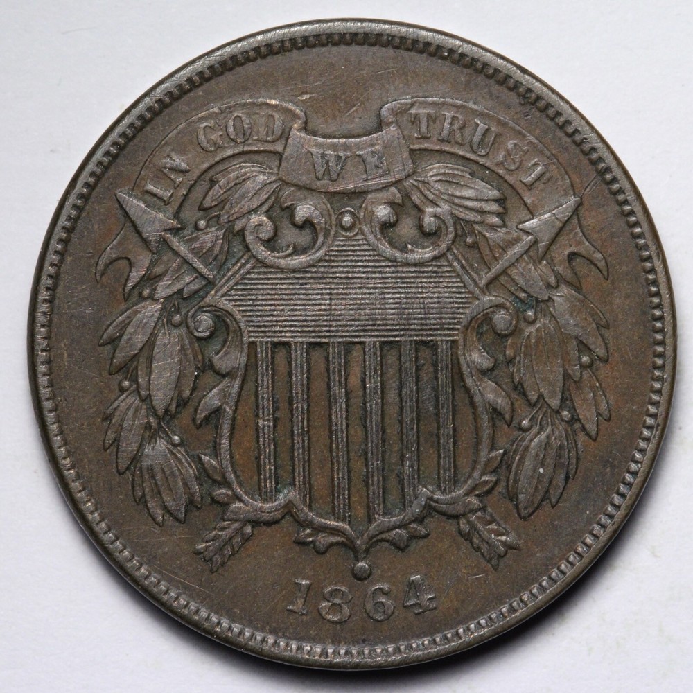 1864 Two Cent Piece AU E308 ZCFN