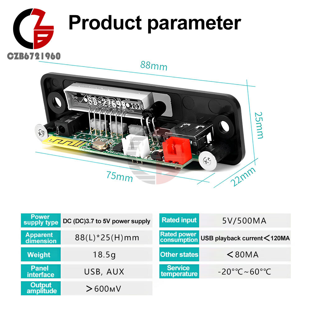 TWS Bluetooth 5.0 MP3 Decoder Board DC3.7-5V USB AUX FM Radio MP3 Player DIY
