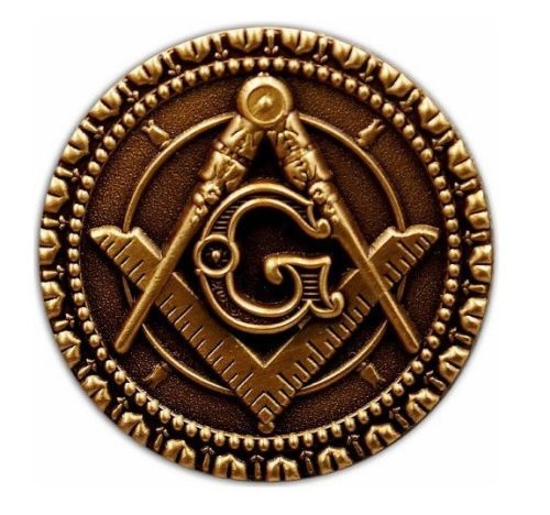 Masonic G Square & Compass Round Antique Brass Lapel Pin - 1" Diameter