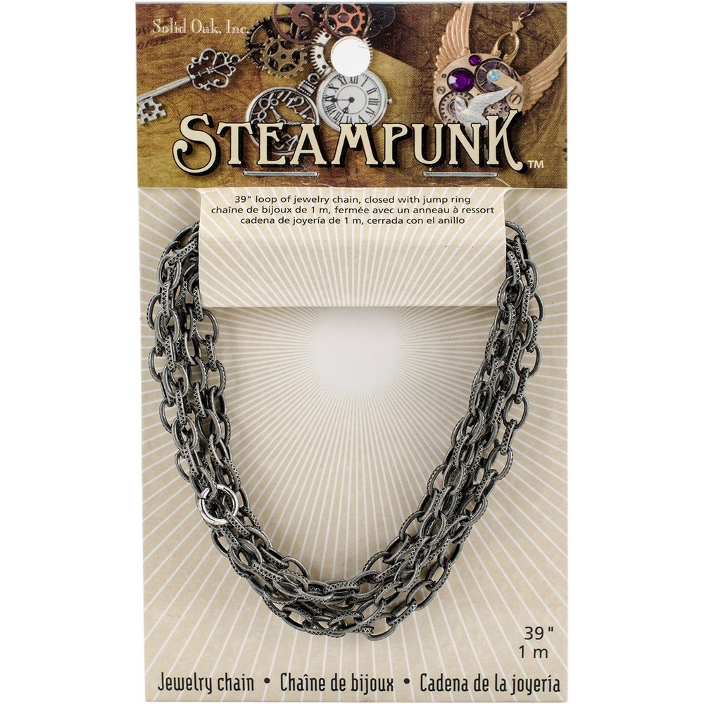 Solid Oak Steampunk Metal Chain 39"-Antique Silver Style A - 3 Pack
