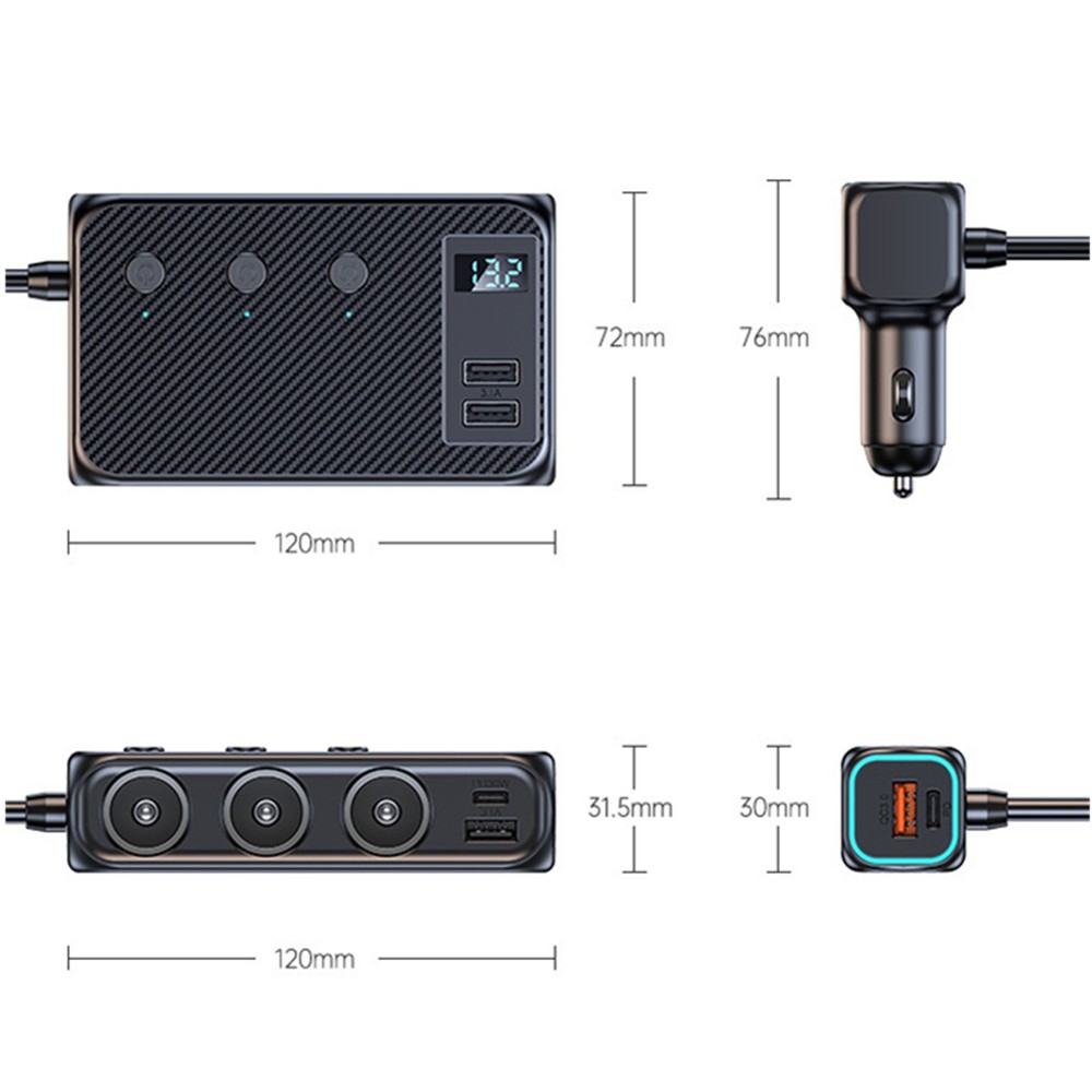 9in 1 Cigarette Lighter Socket Splitter USB Fast Charger Power Adapter Outlet