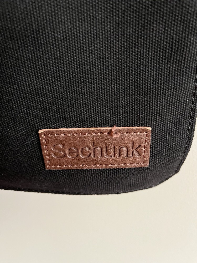 Sechunk Black Canvas Brown Strap Messenger Laptop Bag Adjustable Strap