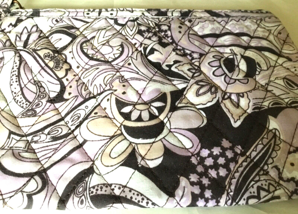 Quilted Purple Pattern Design Make Up Bag Zip Wrist Strap