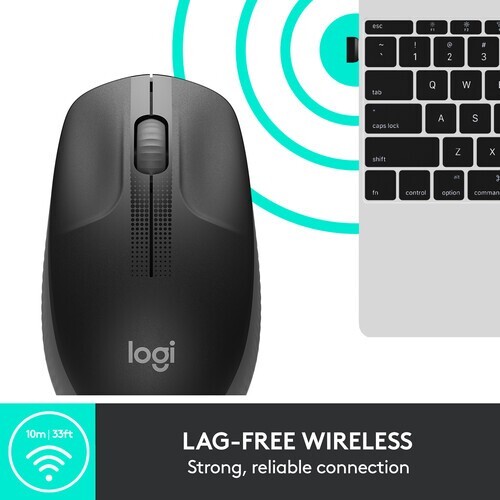 Logitech M190 Full Size Ambidextrous Wireless Mouse + USB Receiver Charcoal