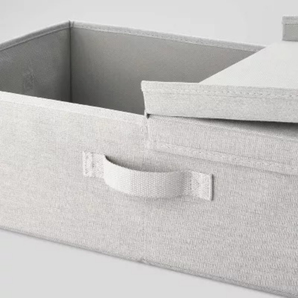 Underbed Fabric Bin with Lid Light Gray