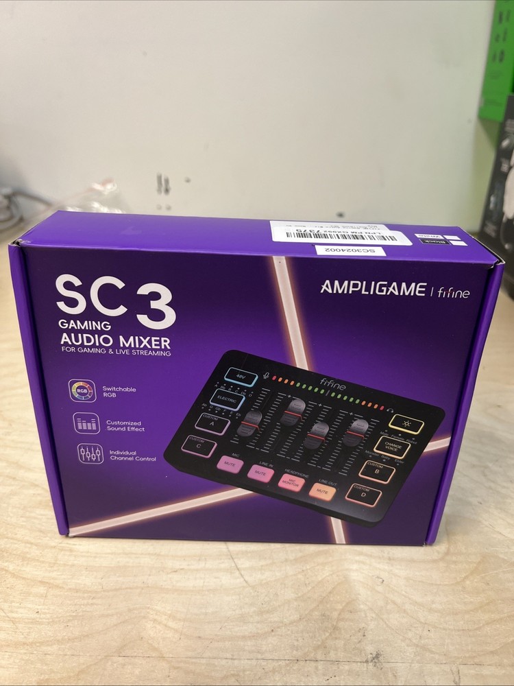 FIFINE AmpliGame SC3 Audio Mixer USB, Switchable RGB