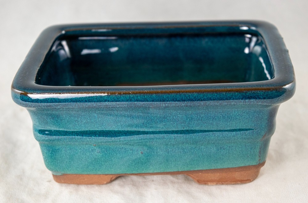 6" Rectangular Glazed Teal Green Cactus & Succulent, Bonsai Pot - Pot/Combo/Kit