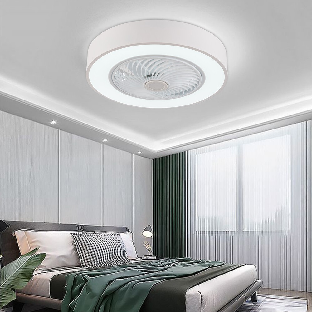 22'' Modern LED Ceiling Fan Light Flush Mount Dimmable Chandelier Lamp w/ Remote