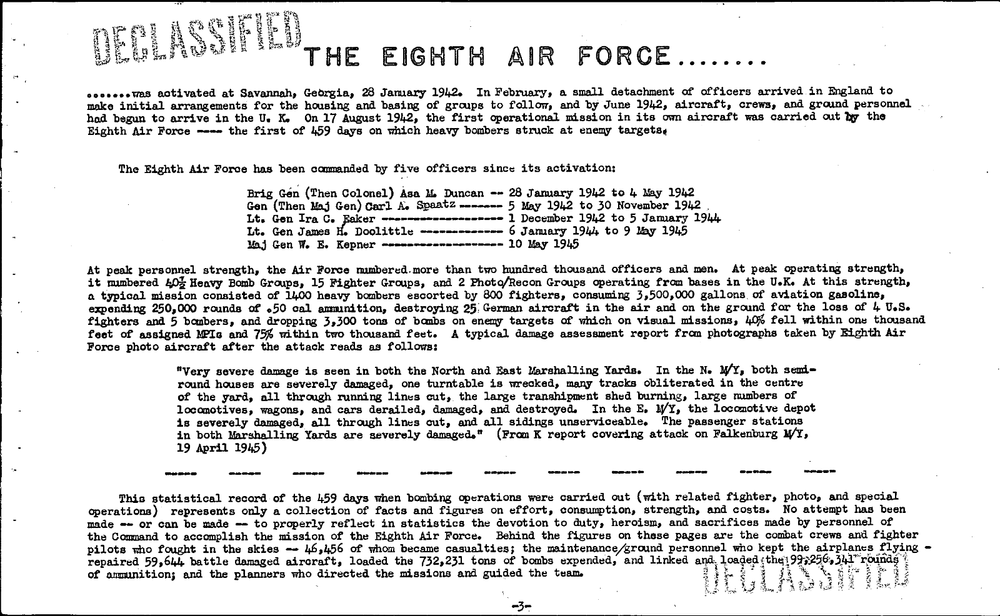 8th Eighth Army Air Forces AAF 1942-1945 Statistical Summary PDF on CD/SD/USB