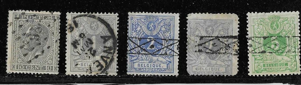 BELGIUM POSTAGE  1866-1869 5 STAMPS
